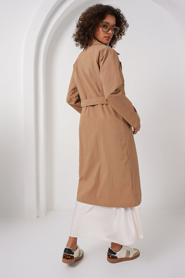 BGD Women Double-Breasted Trench Coat - Camel - Rovenky