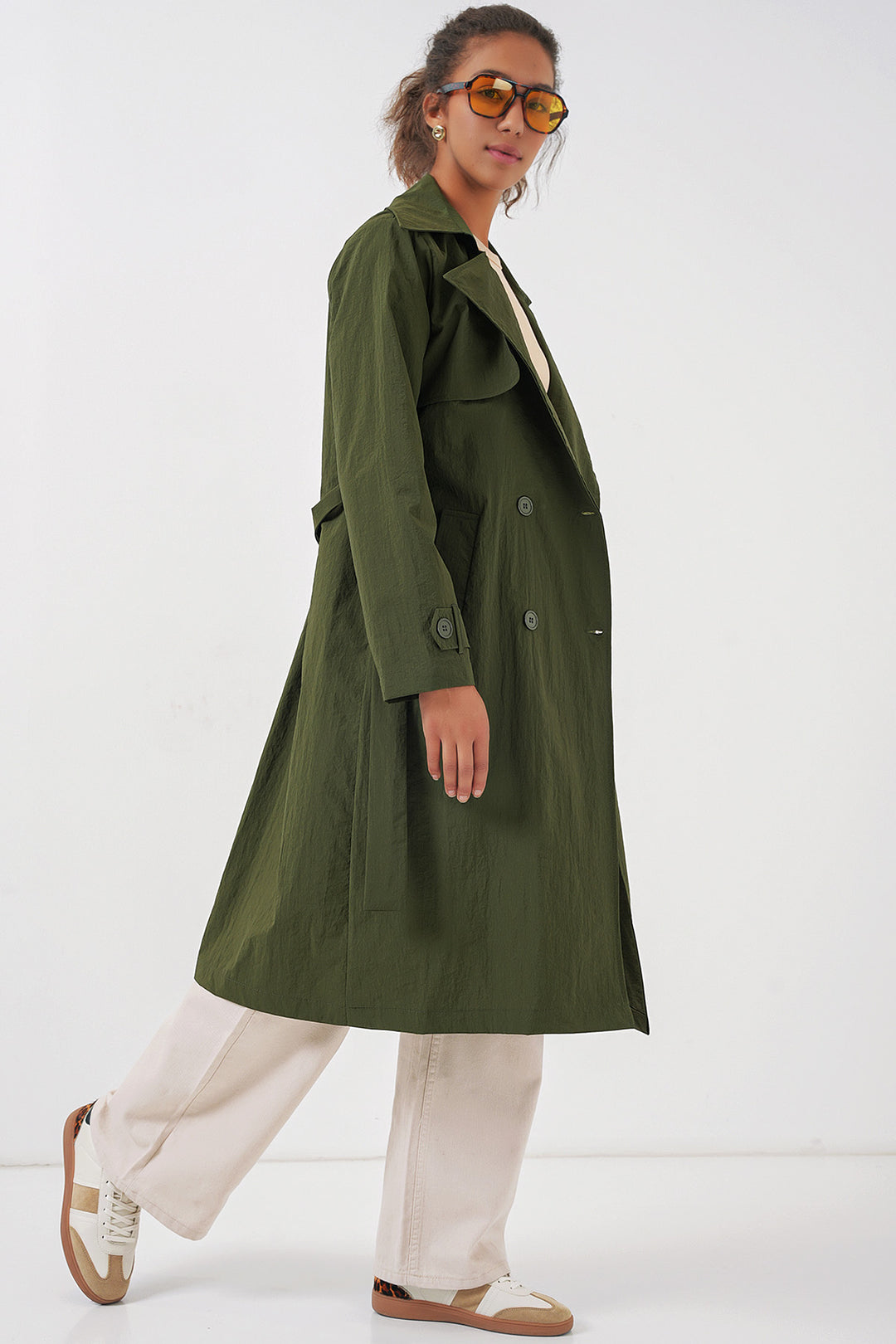 BGD Women Double-Breasted Trench Coat - Khaki - Spalding