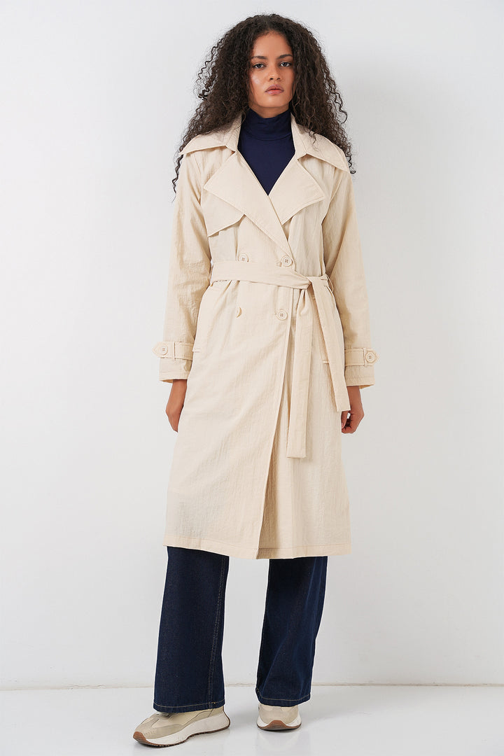 BGD Women Double-Breasted Trench Coat - Cream - Elizabeth