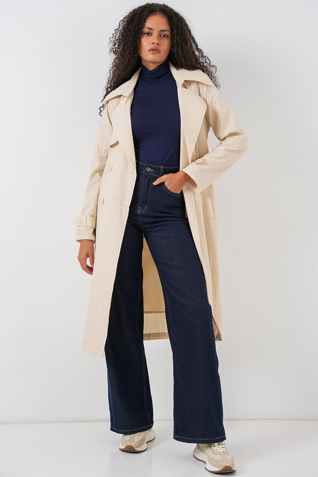 BGD Women Double-Breasted Trench Coat - Cream - Elizabeth