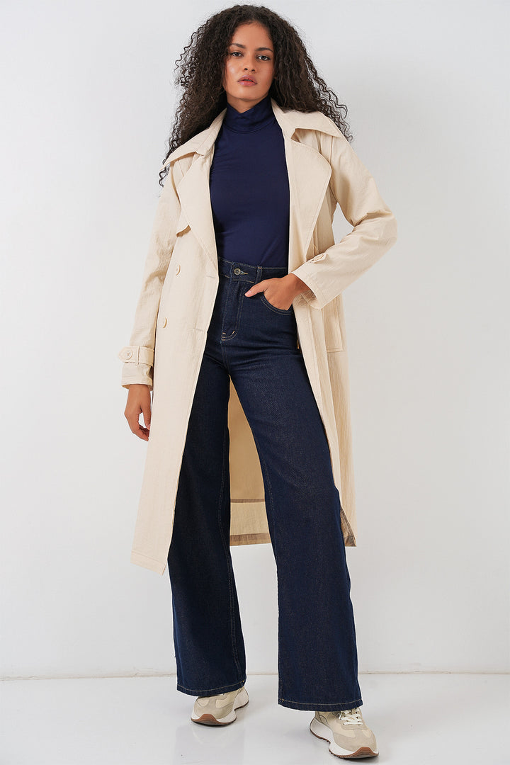 BGD Women Double-Breasted Trench Coat - Cream - Elizabeth