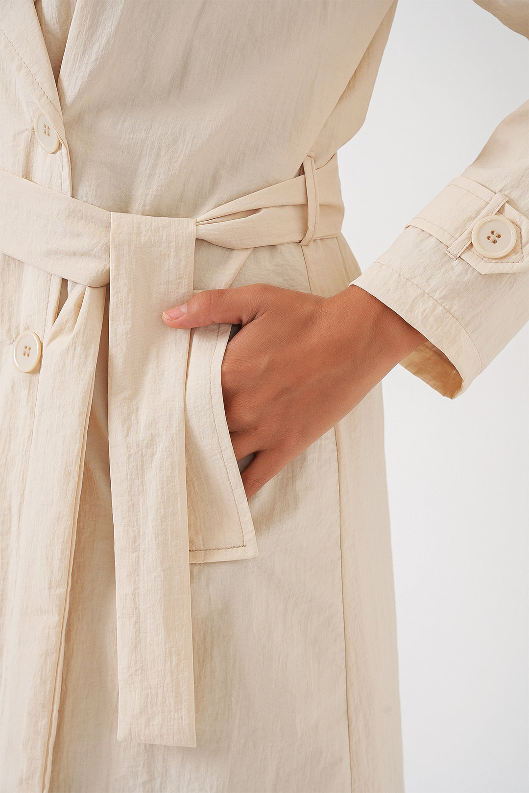 BGD Women Double-Breasted Trench Coat - Cream - Elizabeth