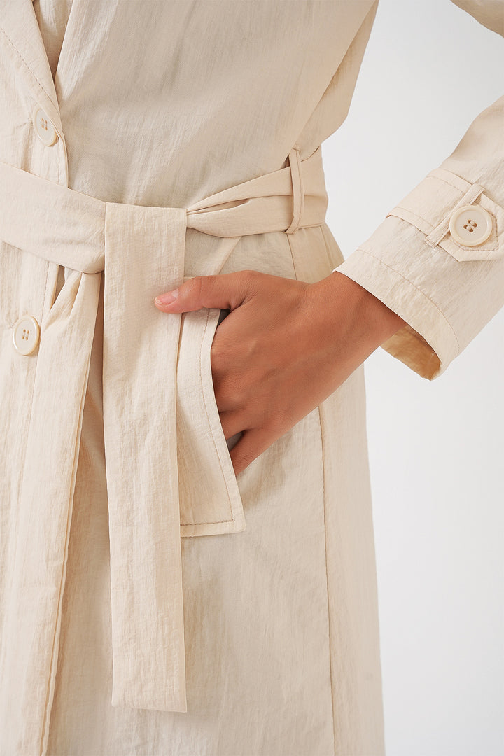 BGD Women Double-Breasted Trench Coat - Cream - Elizabeth