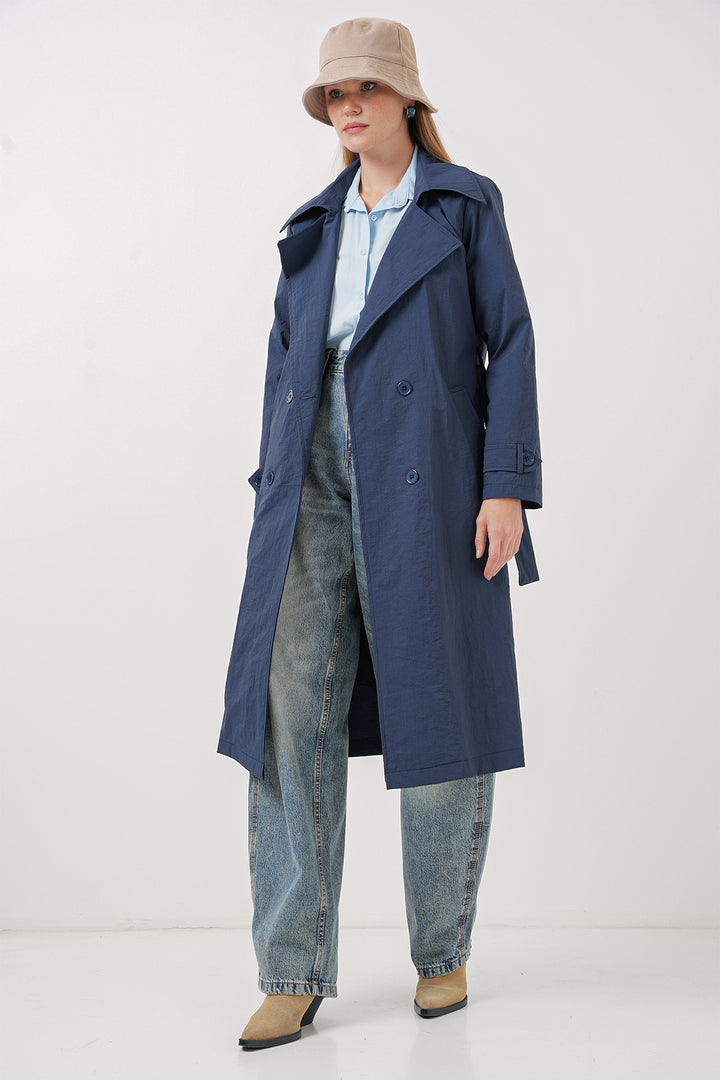 BGD Women Double-Breasted Trench Coat - Navy Blue - Papenburg