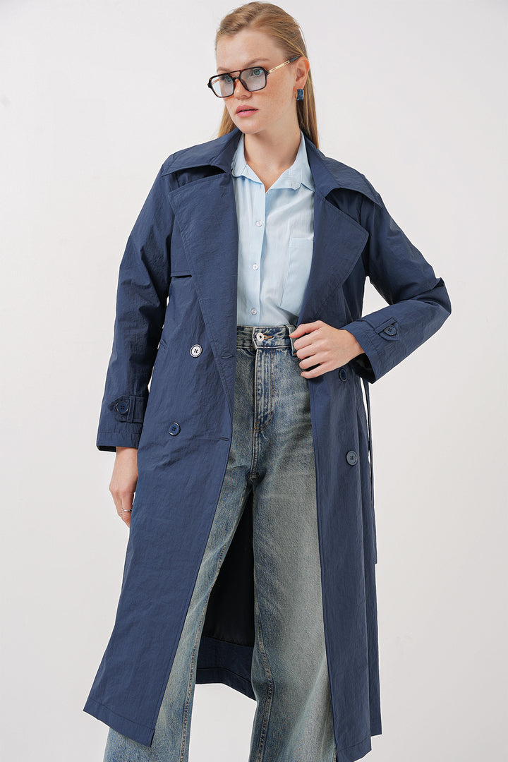 BGD Women Double-Breasted Trench Coat - Navy Blue - Papenburg
