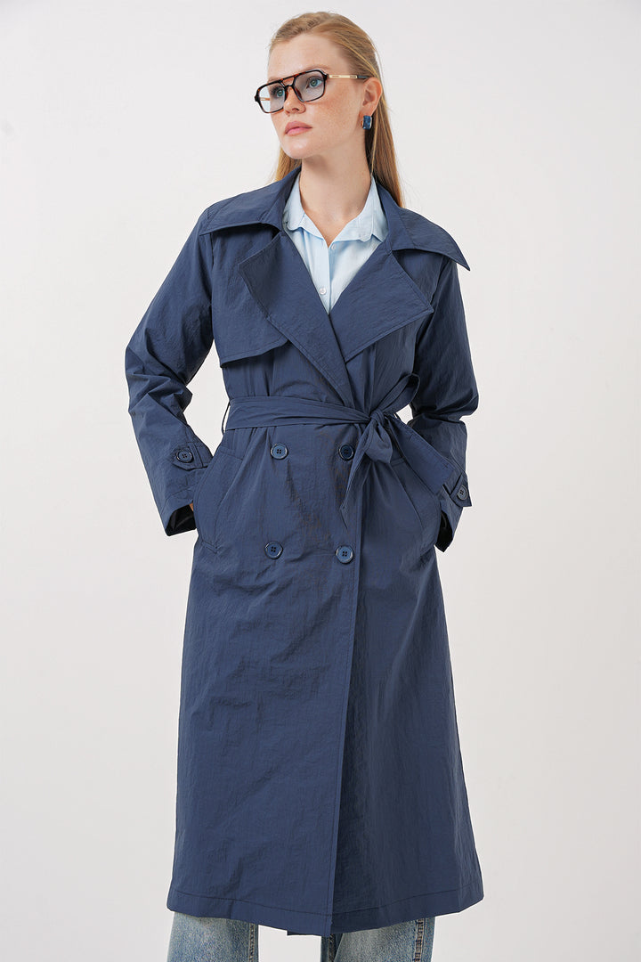 BGD Women Double-Breasted Trench Coat - Navy Blue - Papenburg