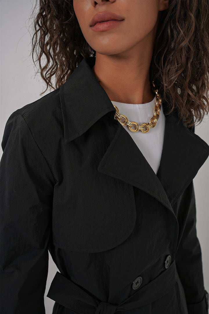 BGD Women Double-Breasted Trench Coat - Black - Pocatello