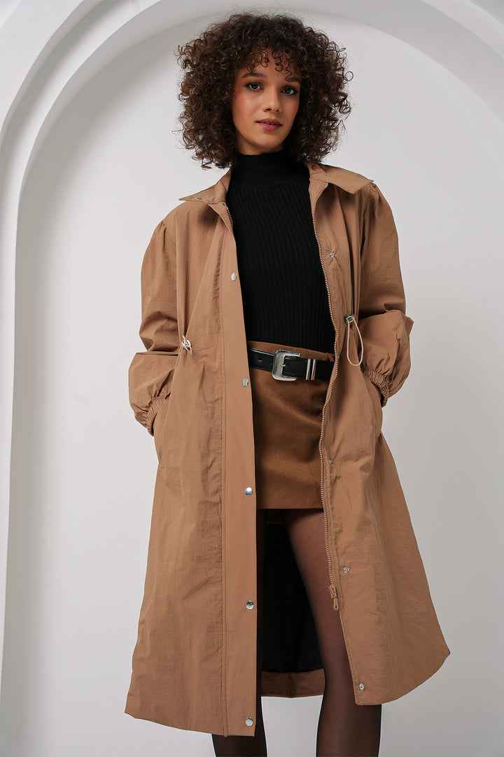 BGD Women Lined Long Trench Coat - Camel - Vallejo