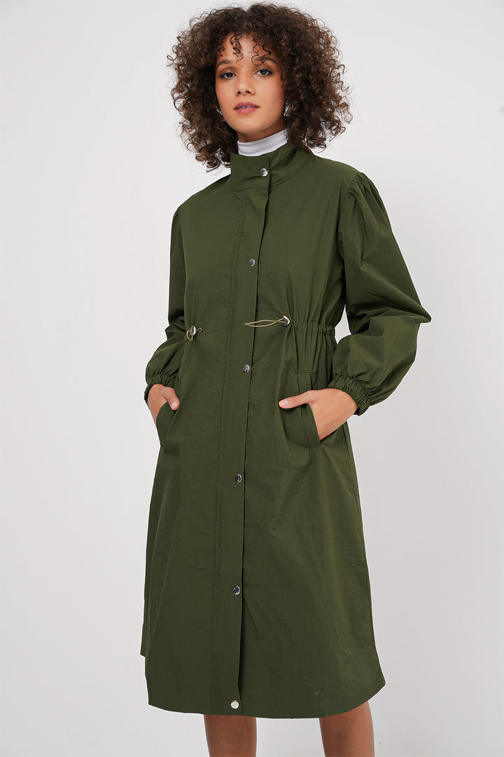BGD Women Lined Long Trench Coat - Khaki - Tivoli