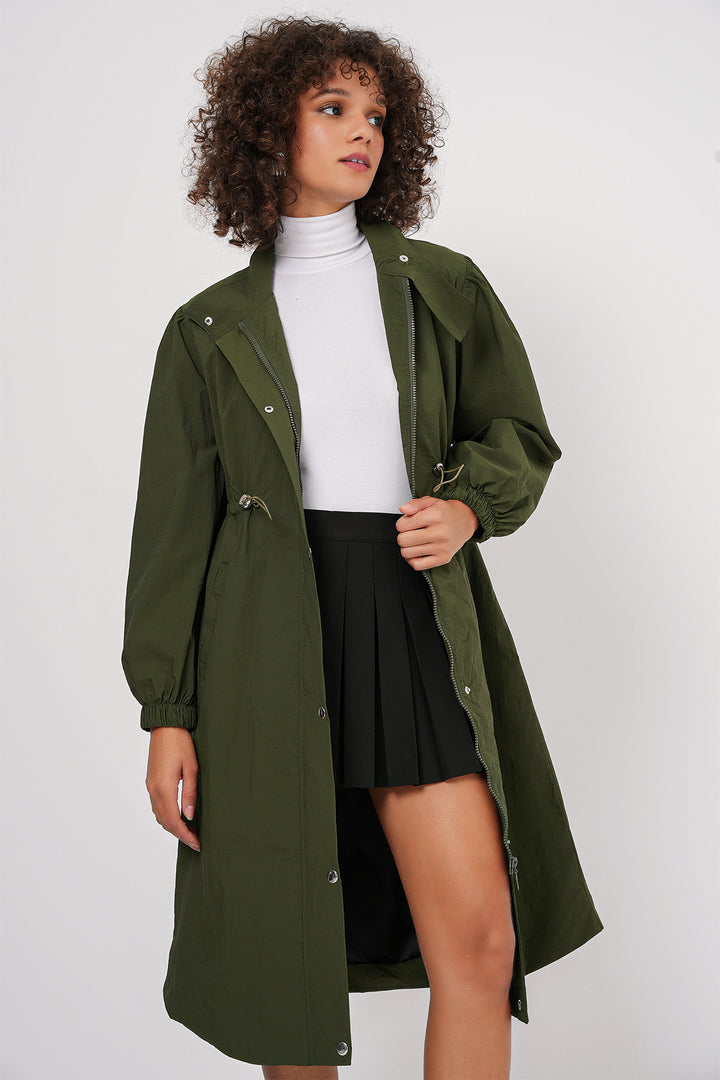 BGD Women Lined Long Trench Coat - Khaki - Tivoli