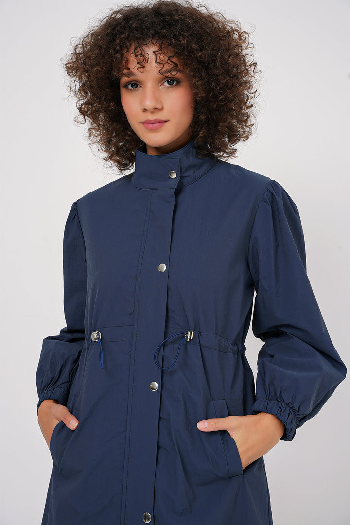 BGD Women Lined Long Trench Coat - Navy - Ocuilan de Arteaga