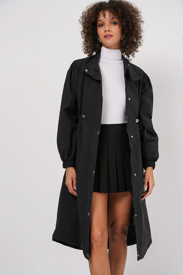 BGD Women Lined Long Trench Coat - Black - East Lansing