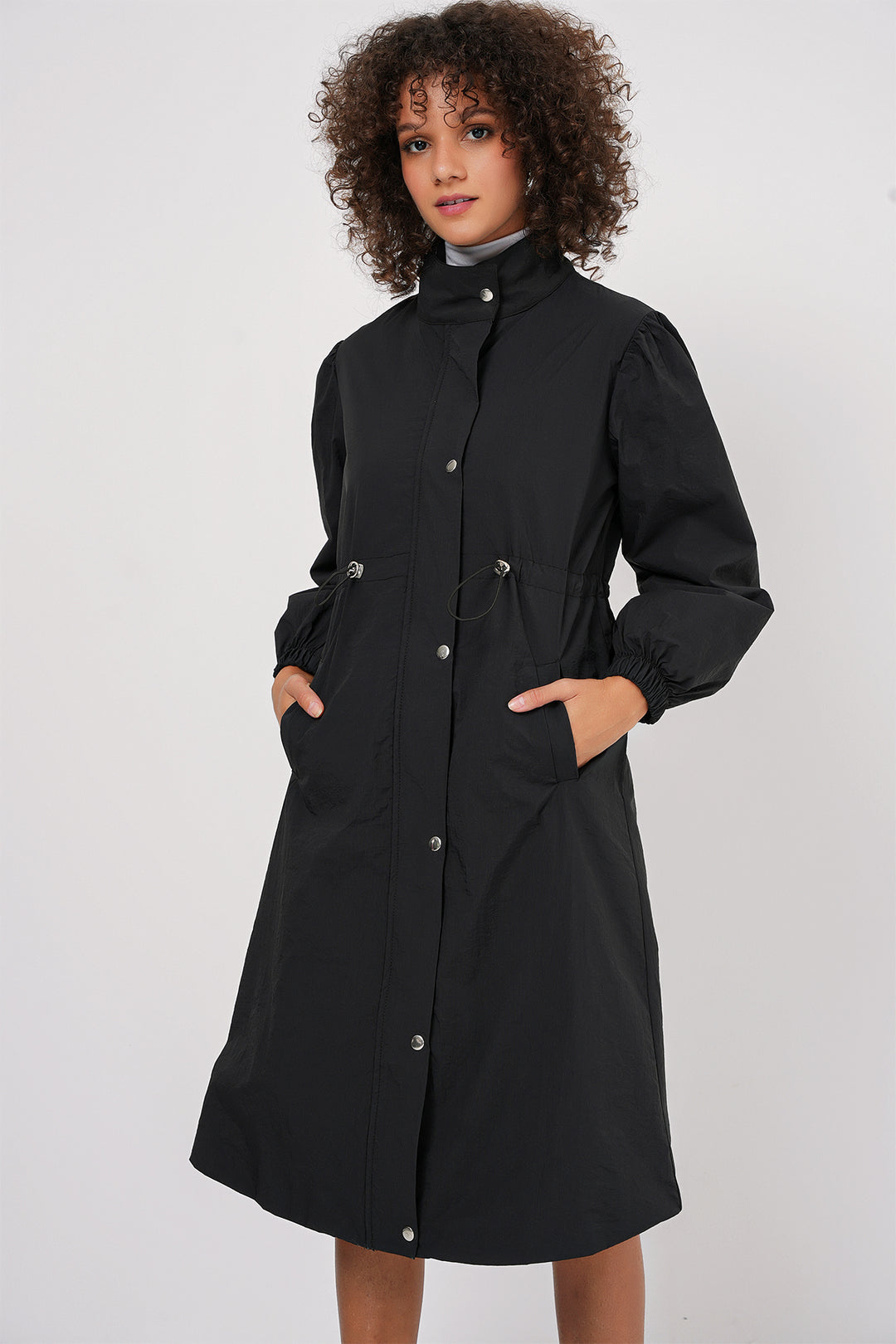 BGD Women Lined Long Trench Coat - Black - East Lansing