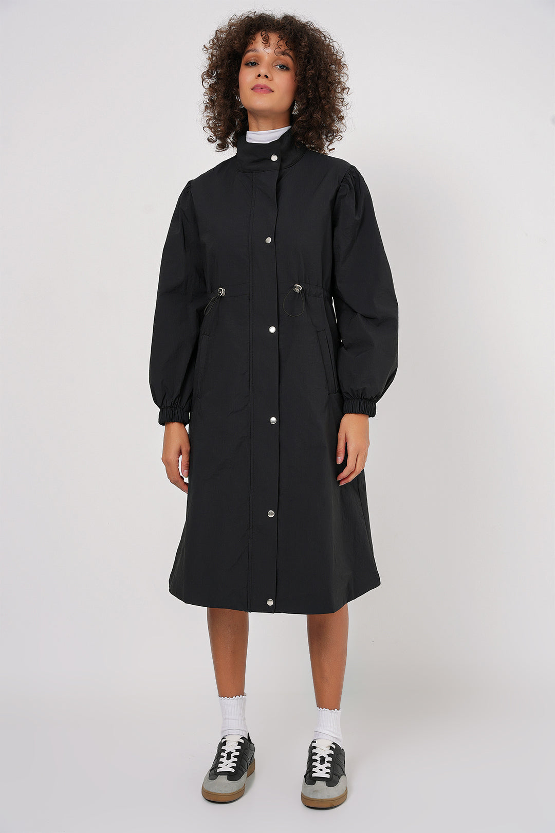 BGD Women Lined Long Trench Coat - Black - East Lansing