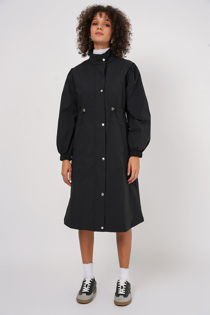 BGD Women Lined Long Trench Coat - Black - East Lansing