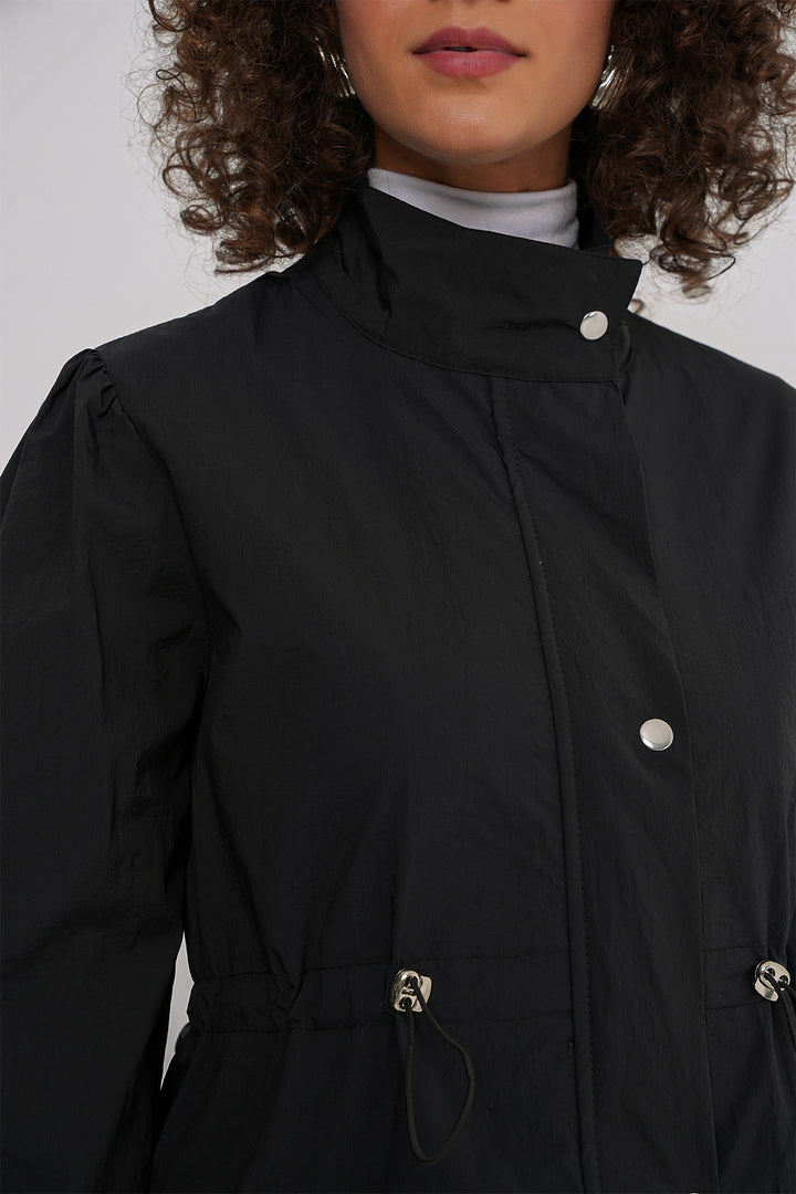 BGD Women Lined Long Trench Coat - Black - East Lansing