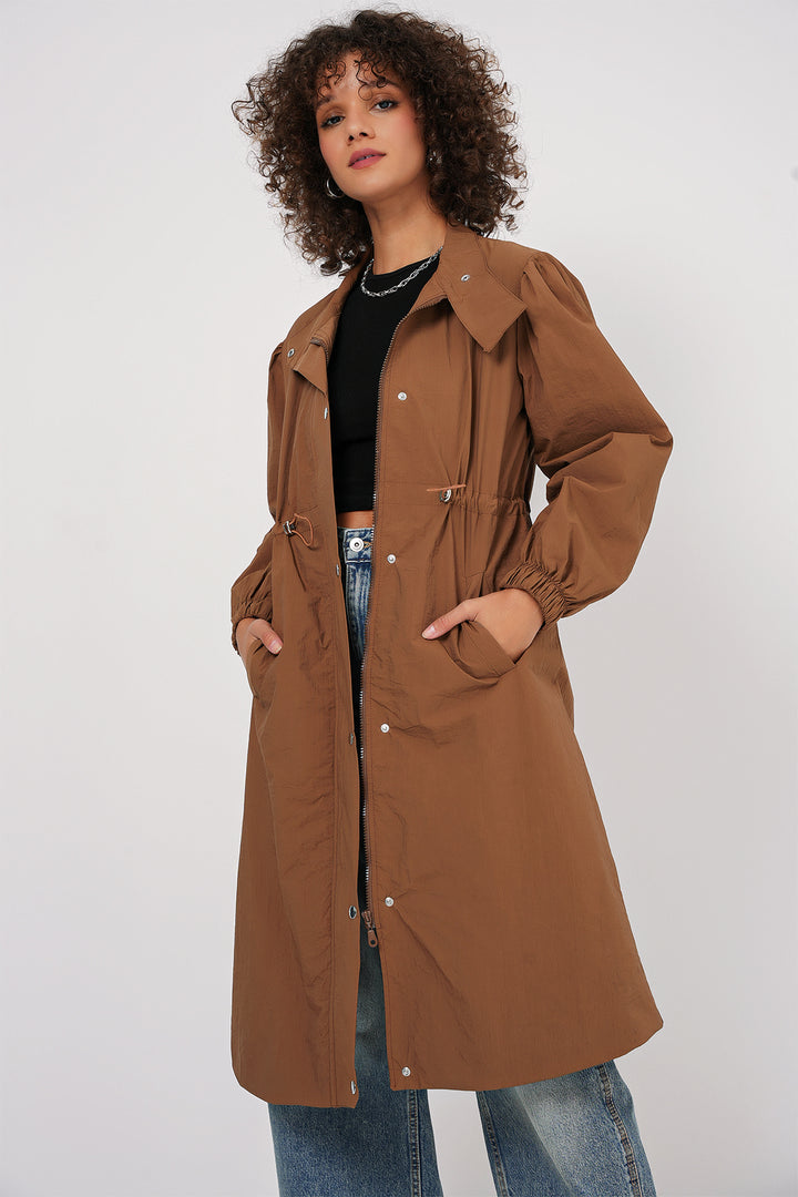 BGD Women Lined Long Trench Coat - Tan - Leander
