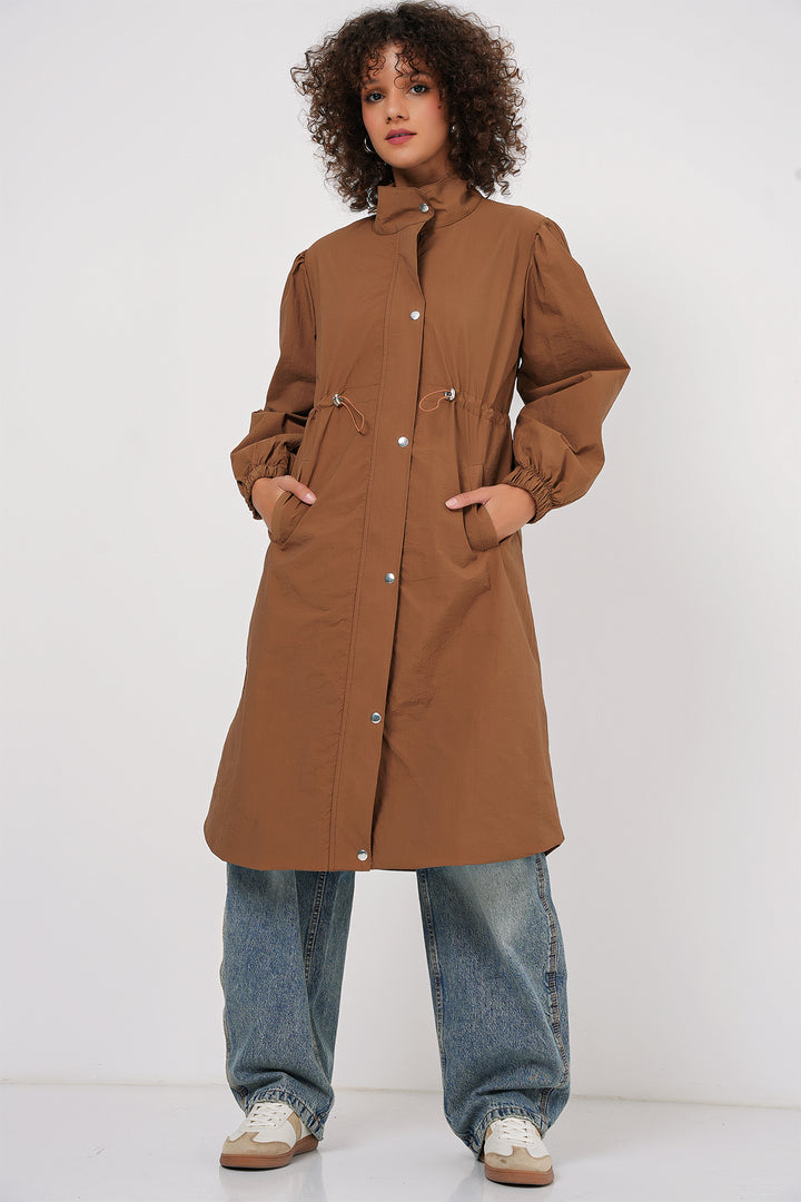 BGD Women Lined Long Trench Coat - Tan - Leander