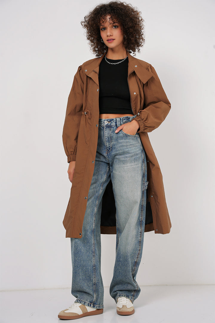 BGD Women Lined Long Trench Coat - Tan - Leander