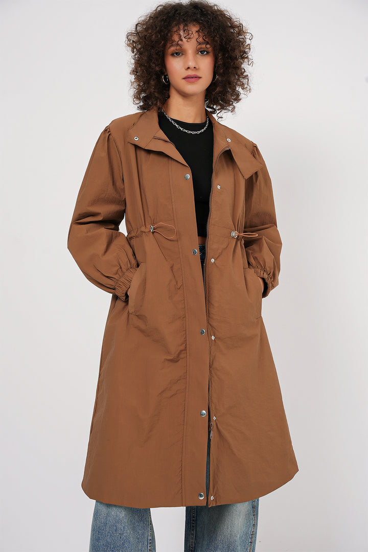 BGD Women Lined Long Trench Coat - Tan - Leander