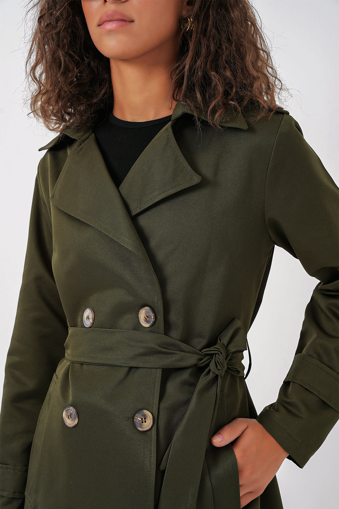 BGD Women Women's Wrap Neck Long Trench Coat - Khaki - Colchester