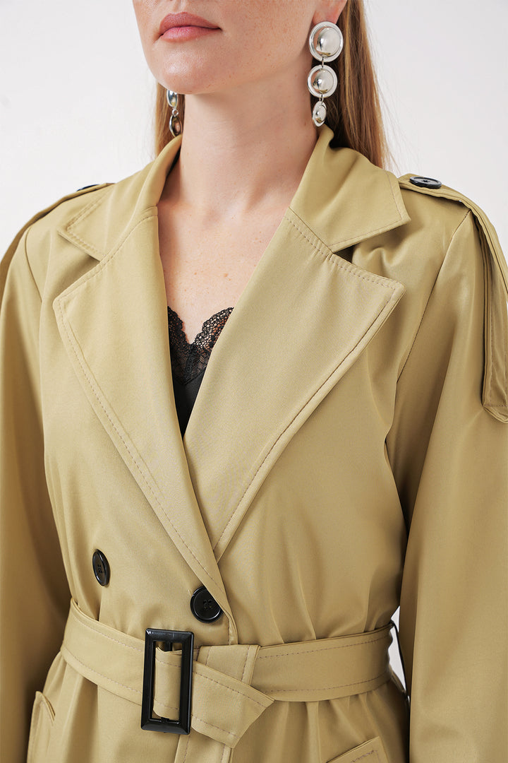 BGD Women Double-Breasted Long Trench Coat - Army Green - Mantes-la-Jolie