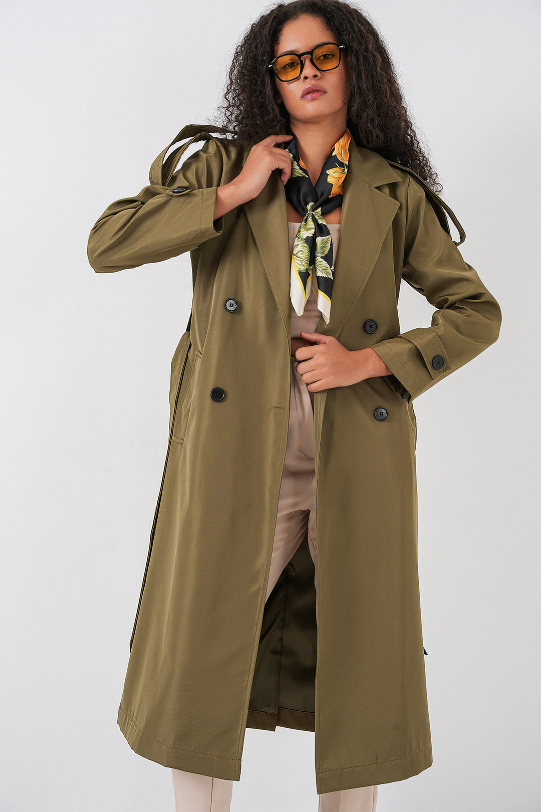 BGD Women Double-Breasted Long Trench Coat - Khaki - Ontario