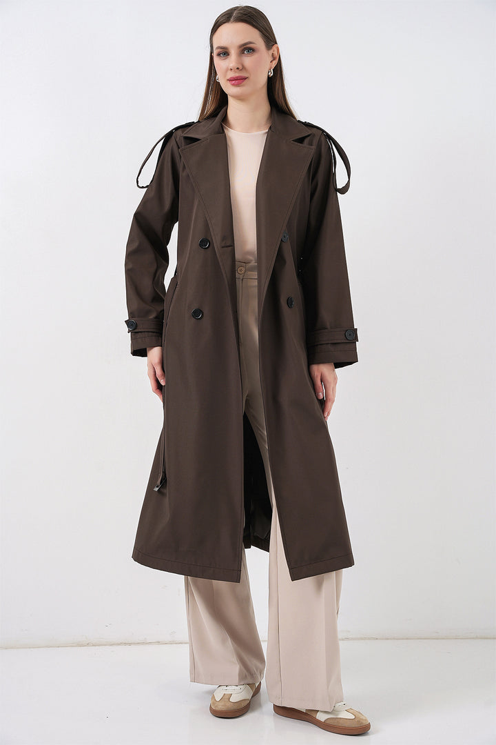 BGD Women Double Breasted Long Trench Coat - Brown - Derby