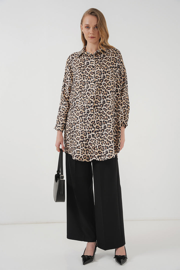 BGD Women Patterned Long Shirt Tunic - Beige - Rende