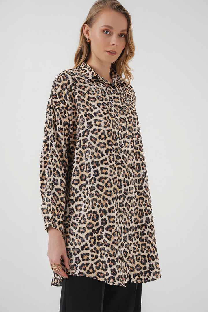 BGD Women Patterned Long Shirt Tunic - Beige - Rende