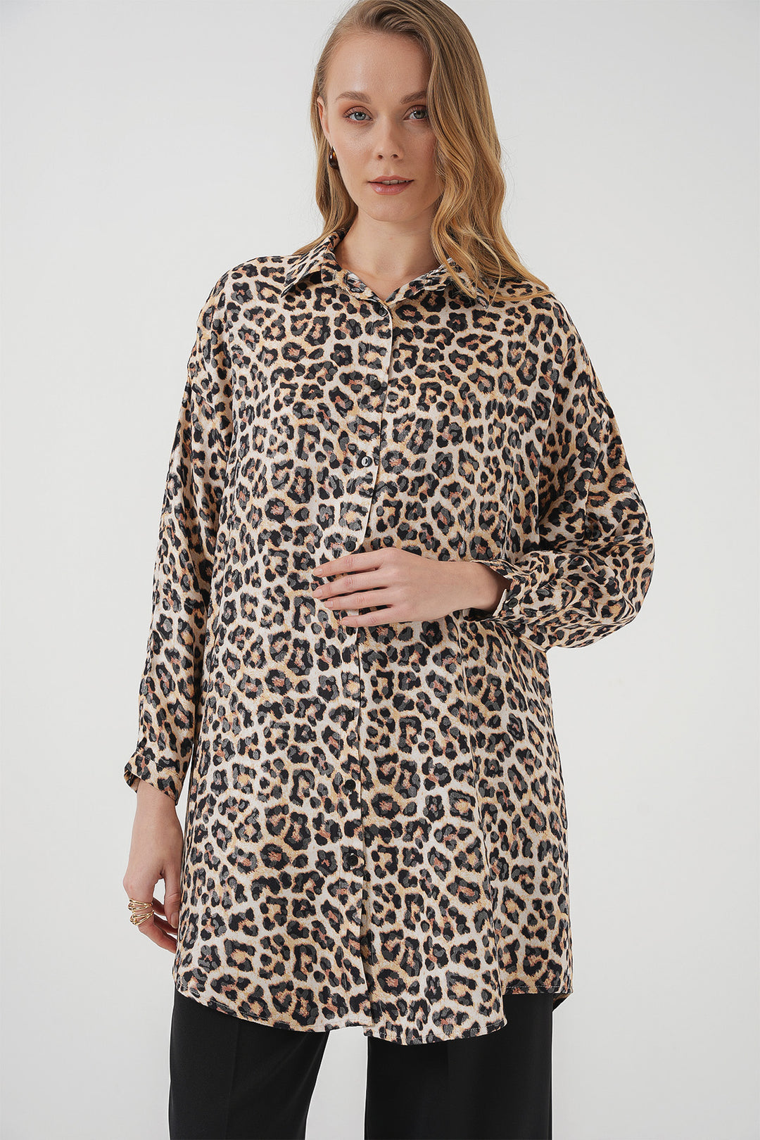 BGD Women Patterned Long Shirt Tunic - Beige - Rende