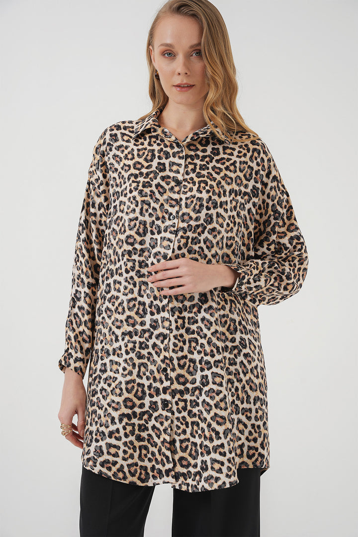 BGD Women Patterned Long Shirt Tunic - Beige - Rende