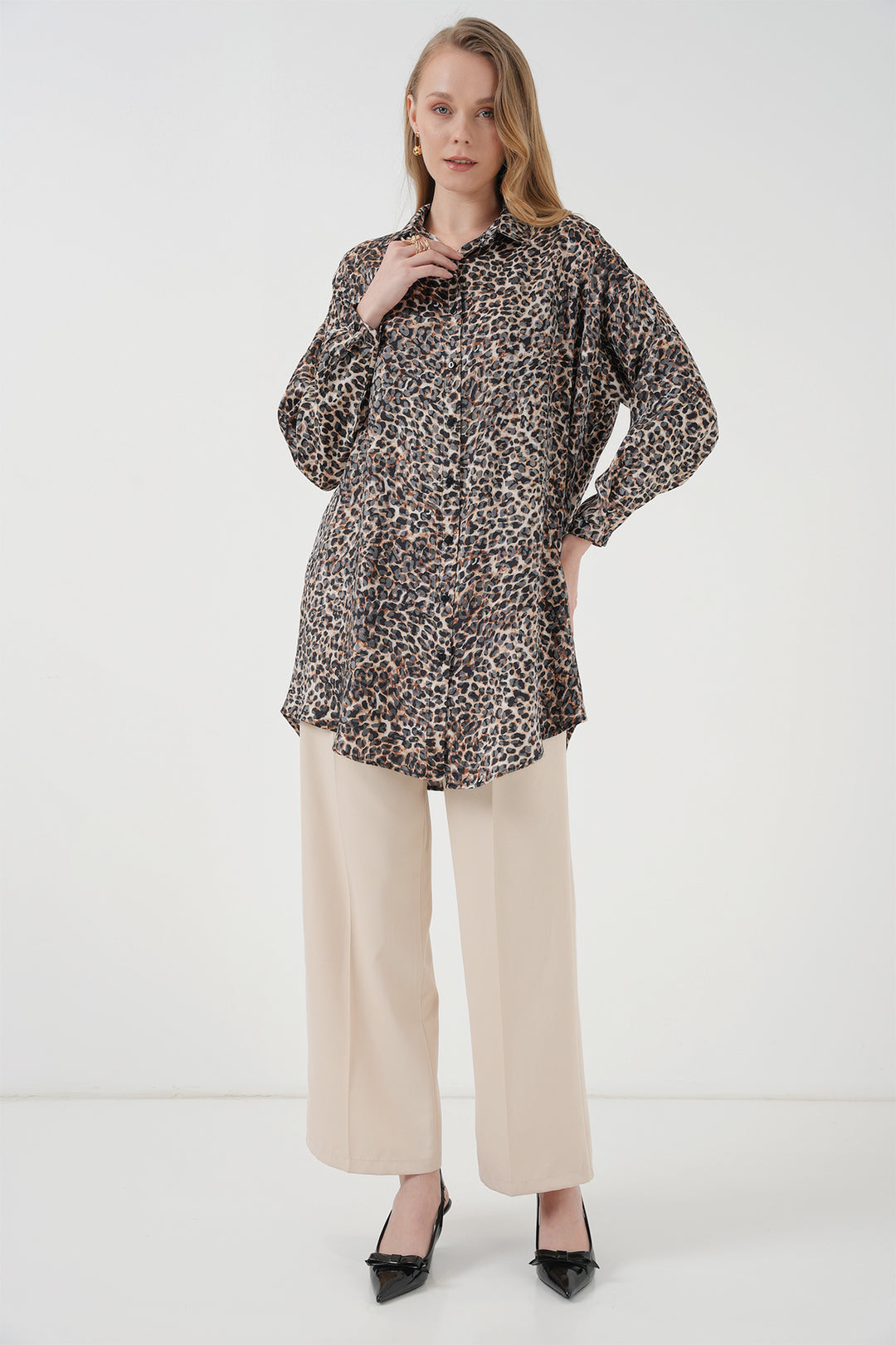 BGD Women Patterned Long Shirt Tunic - Dark Brown - Folkestone