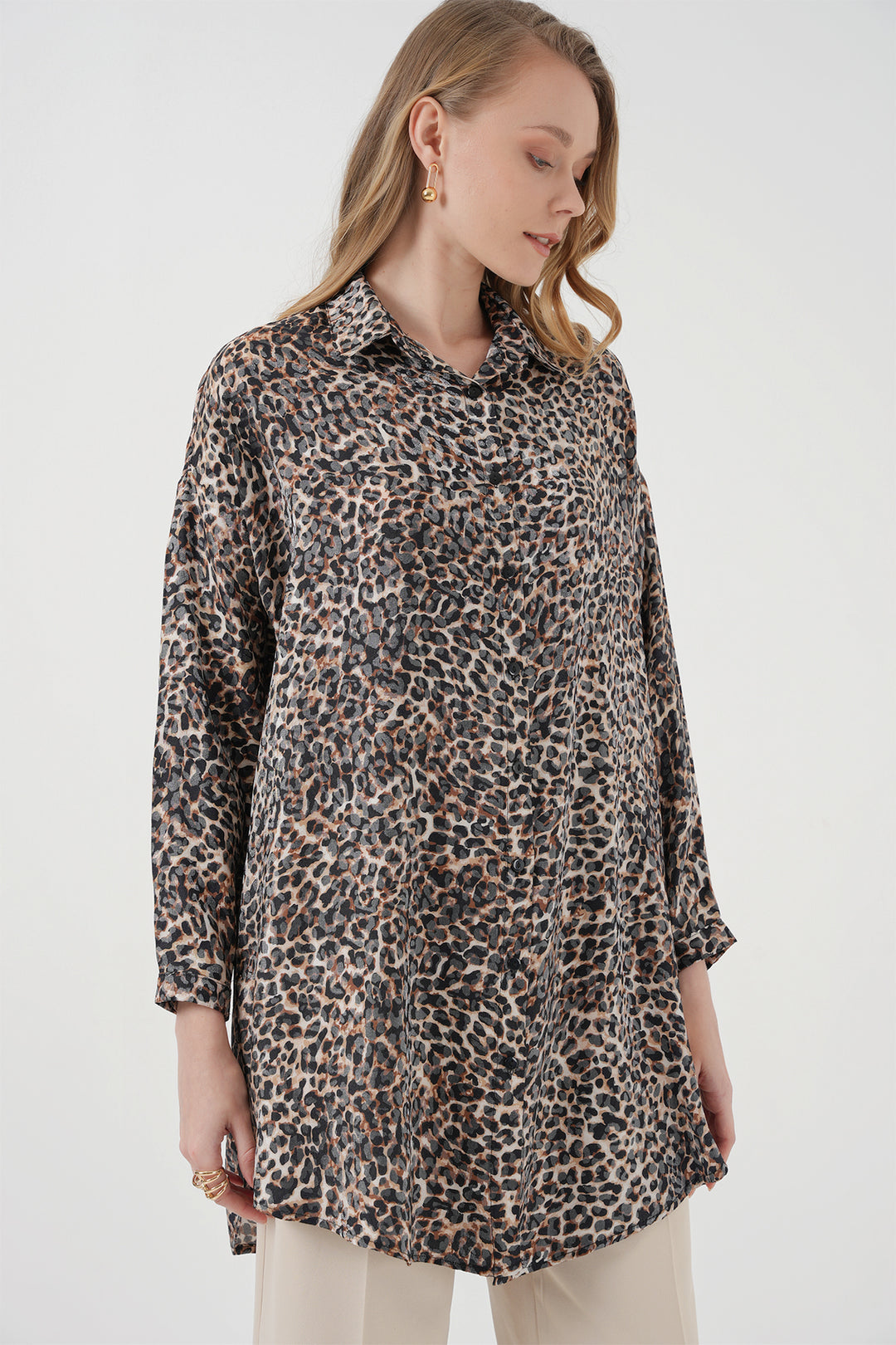 BGD Women Patterned Long Shirt Tunic - Dark Brown - Folkestone