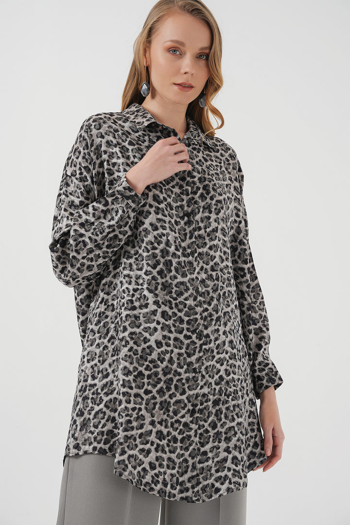 BGD Women Patterned Long Shirt Tunic - Black - Rainham