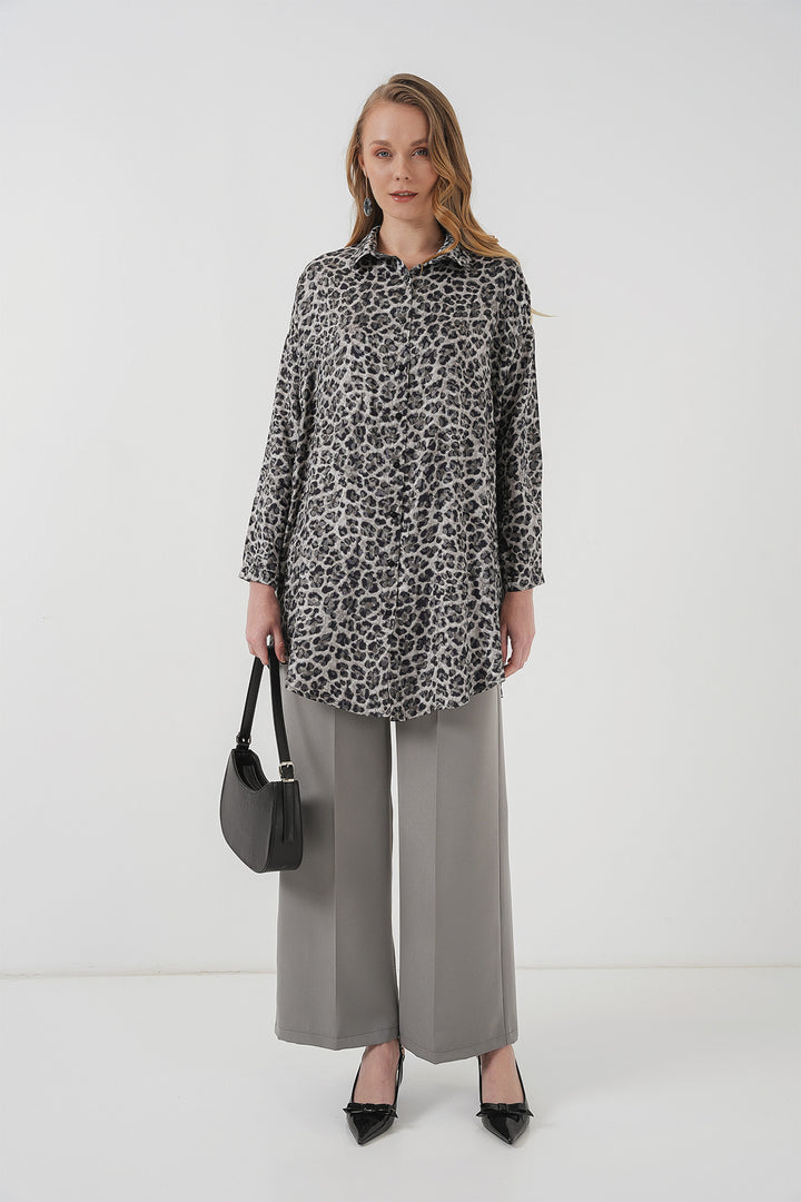 BGD Women Patterned Long Shirt Tunic - Black - Rainham