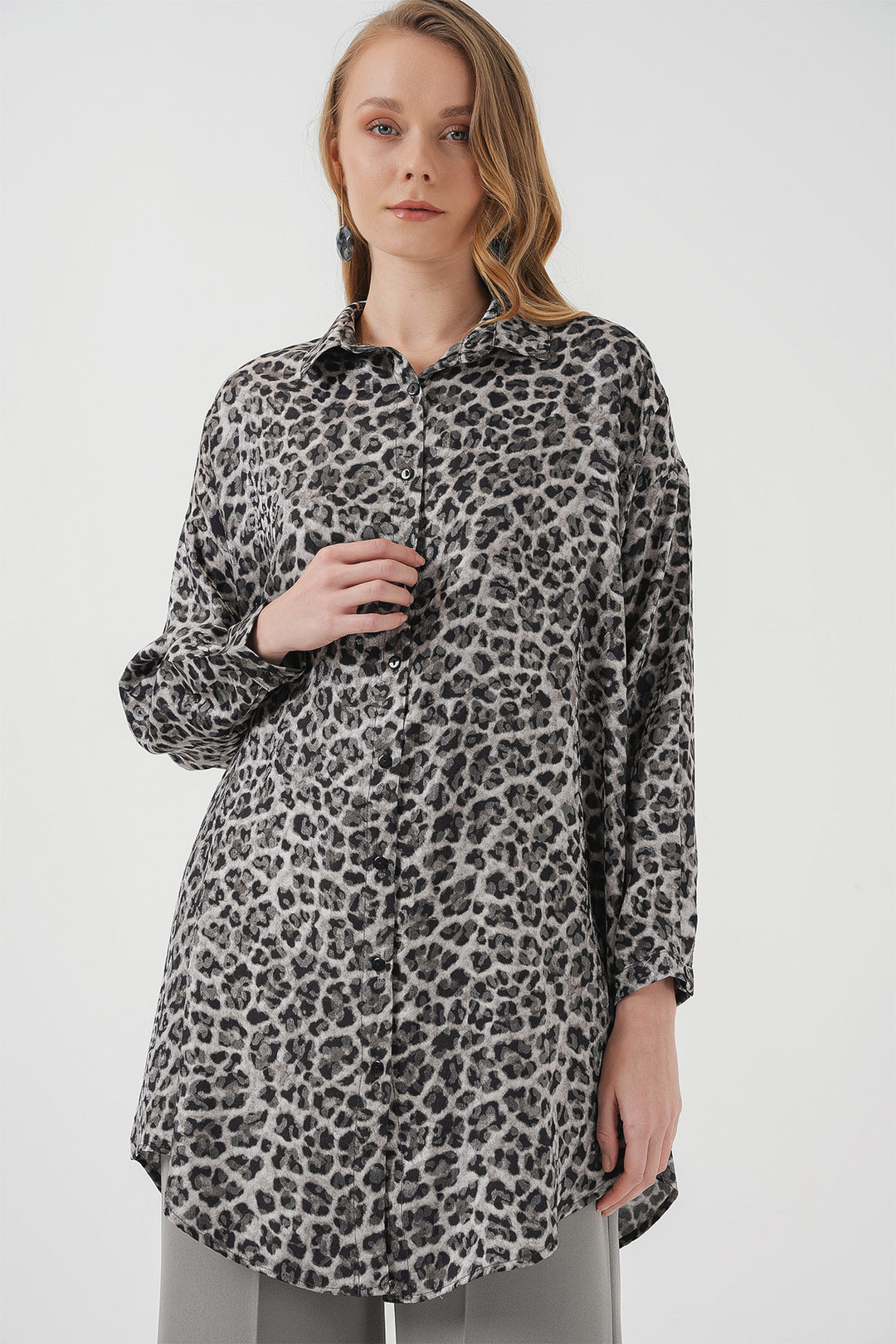 BGD Women Patterned Long Shirt Tunic - Black - Rainham