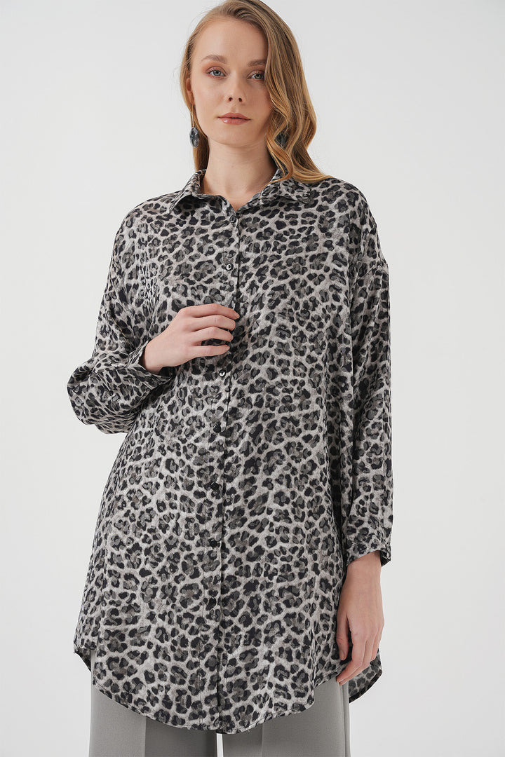 BGD Women Patterned Long Shirt Tunic - Black - Rainham