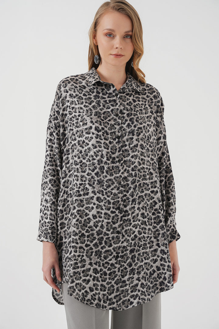 BGD Women Patterned Long Shirt Tunic - Black - Rainham