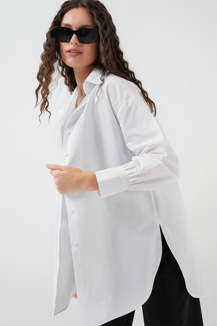BGD Women Oversized Long Shirt Tunic - White - Dothan