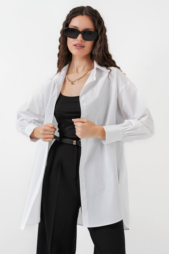 BGD Women Oversized Long Shirt Tunic - White - Dothan