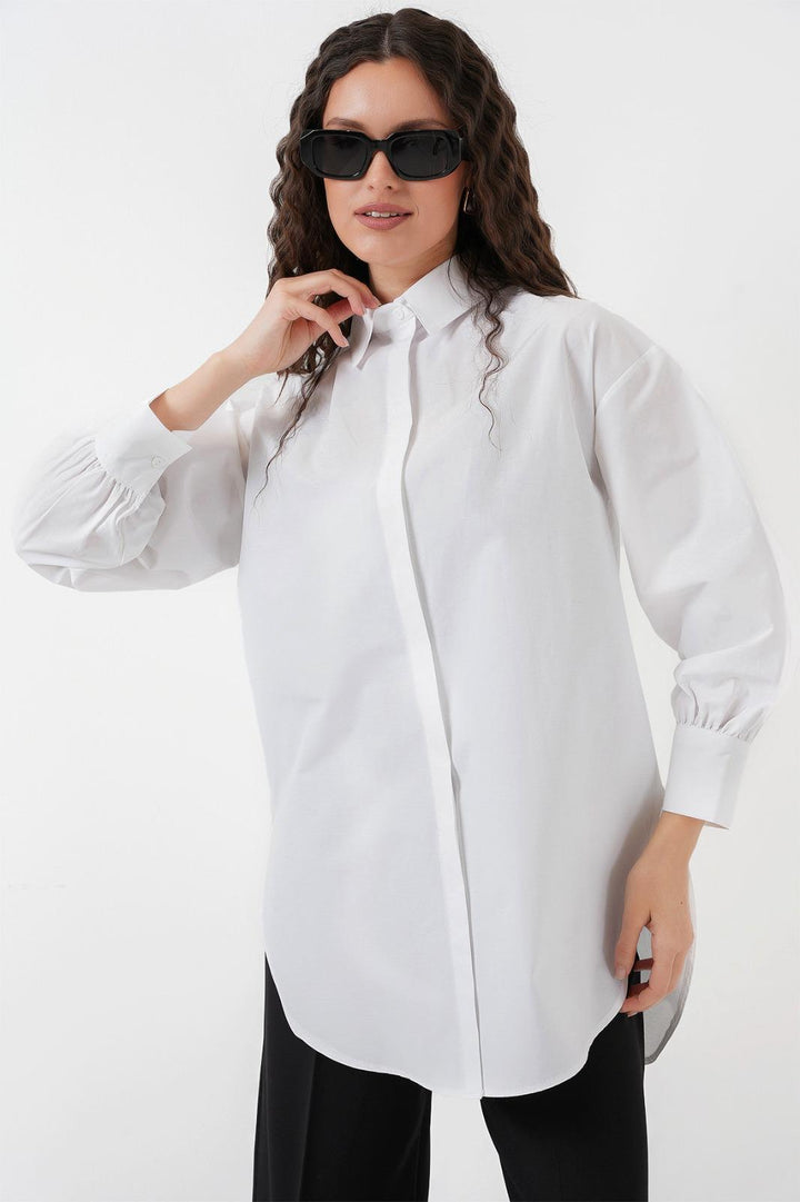 BGD Women Oversized Long Shirt Tunic - White - Dothan