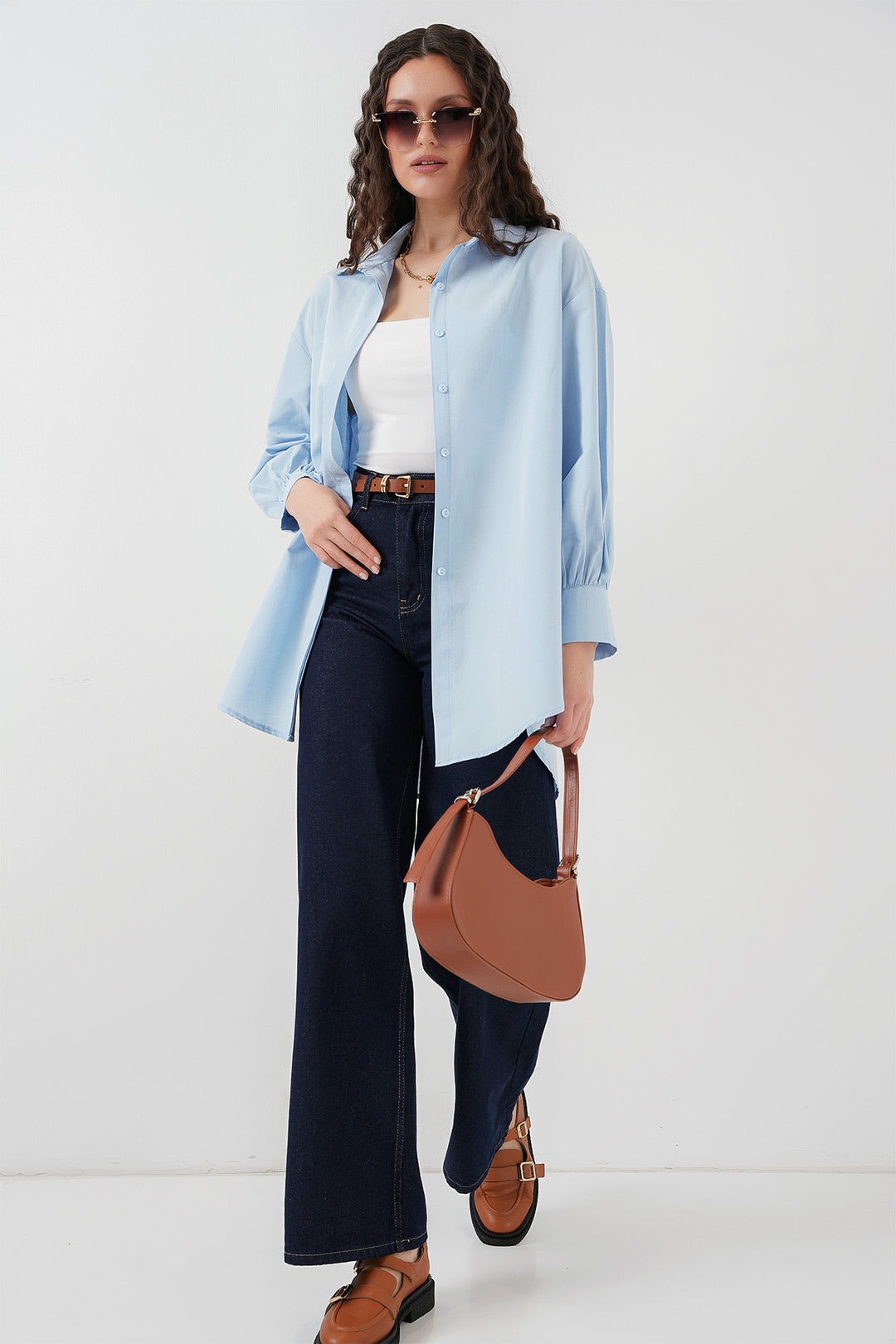 BGD Women Oversize Long Shirt Tunic - Blue - Kallithéa