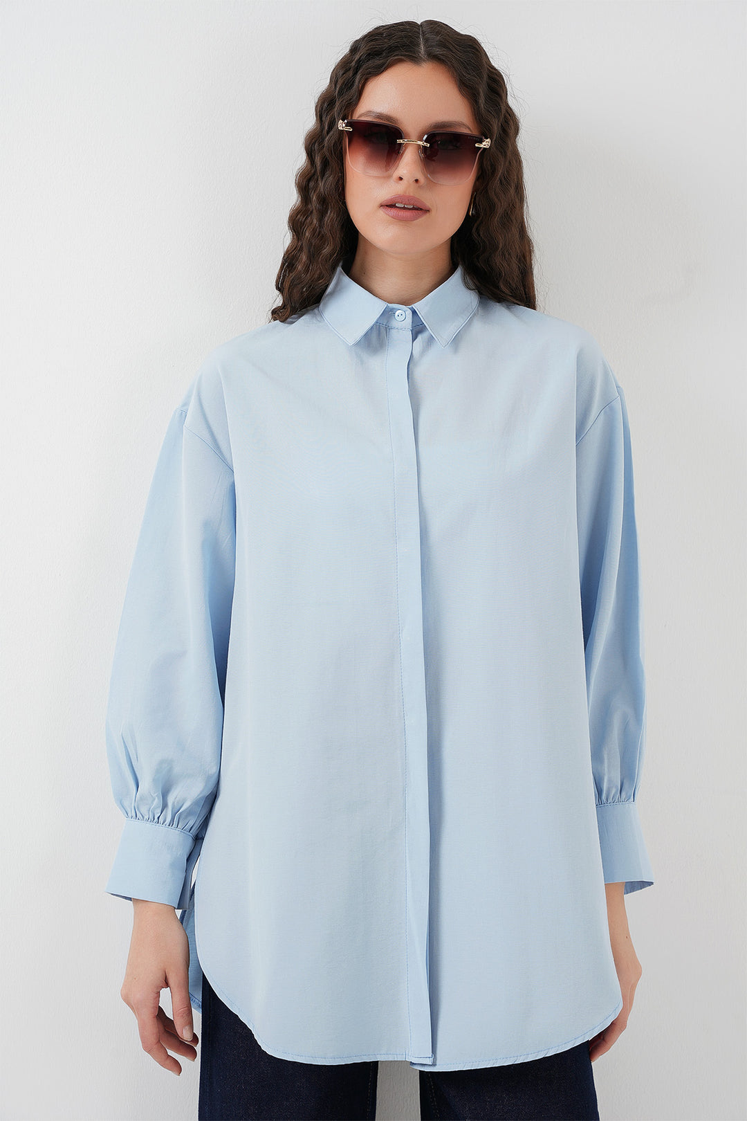 BGD Women Oversize Long Shirt Tunic - Blue - Kallithéa