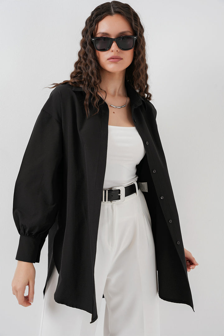 BGD Women Oversized Long Shirt Tunic - Black - Campbell