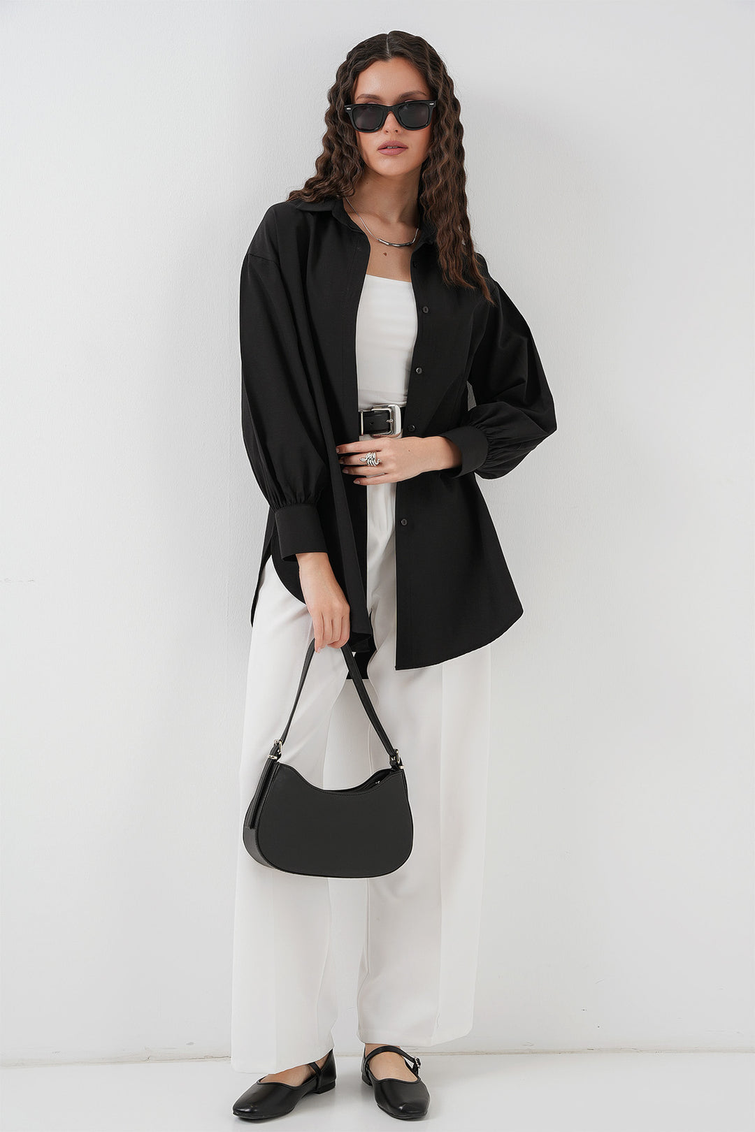 BGD Women Oversized Long Shirt Tunic - Black - Campbell