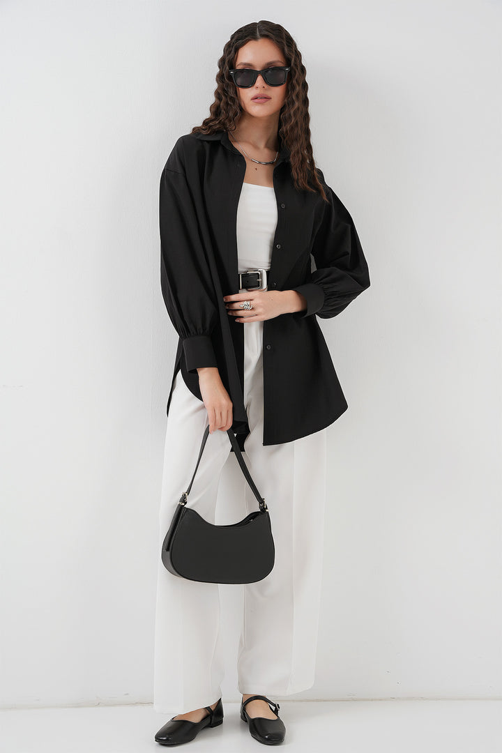 BGD Women Oversized Long Shirt Tunic - Black - Campbell