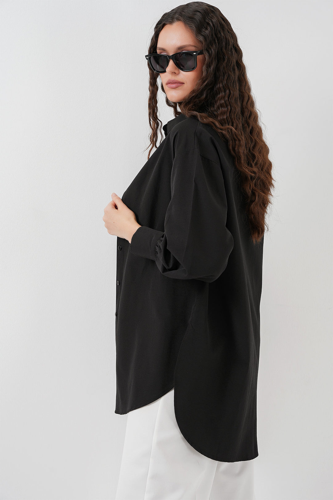 BGD Women Oversized Long Shirt Tunic - Black - Campbell