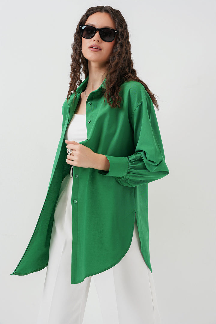 BGD Women Oversized Long Shirt Tunic - Green - Chur