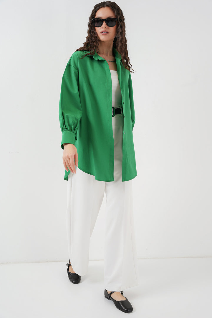 BGD Women Oversized Long Shirt Tunic - Green - Chur